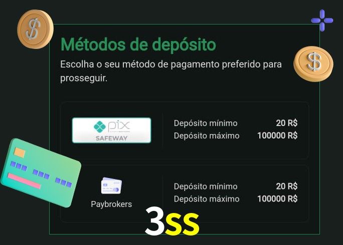 O cassino 3ss oferece uma grande variedade de métodos de pagamento